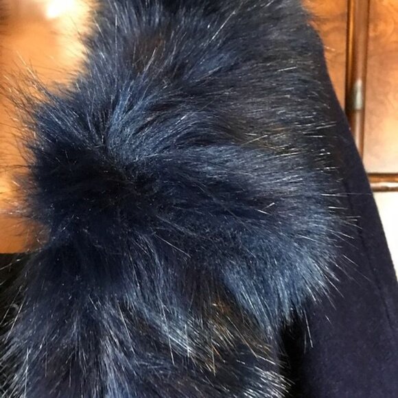 Aphratti Navy Blue Faux Fur Luxe Cape Cardigan Topper - Picture 12 of 15